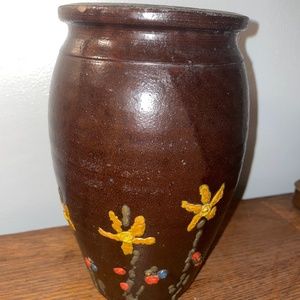 Antique Hand turned hand painted ceramic vase